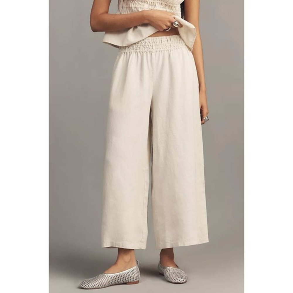By Anthropologie Somerset Collection Linen Pull-On Pants Sand Small NWT